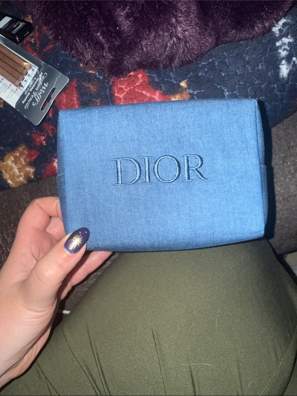 New in box Dior denim cosmetic pouch